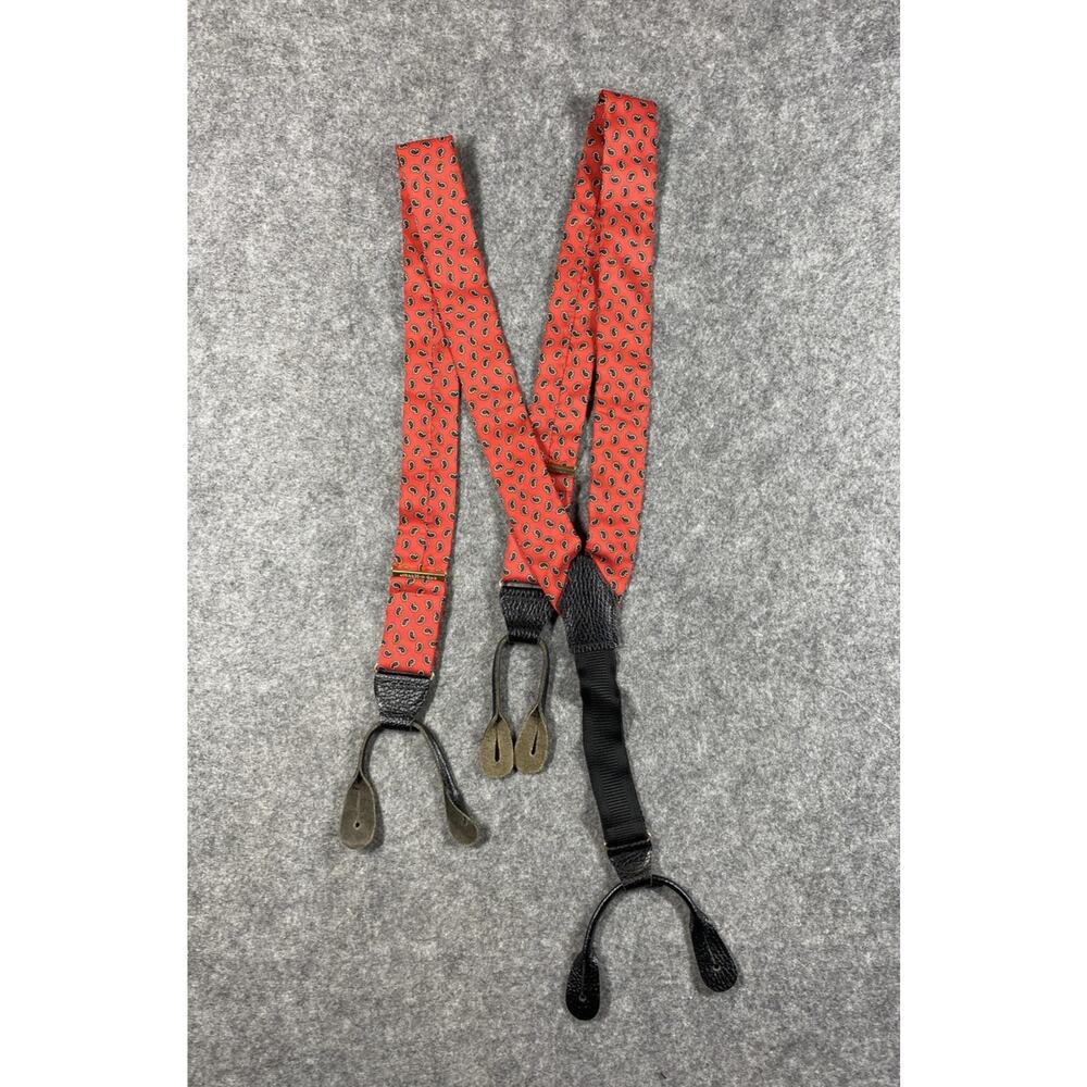 CAS Paisley Suspenders Braces Mens One Size Red Y-Back Button Tabs Adjustable